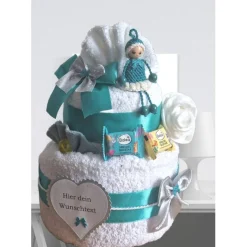 Handtuchtorte türkis personalisiert – Originelles Geschenk für Freunde zum Valentinstag oder Geburtstag