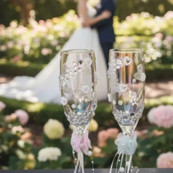 Handverzierte Champagnergläser „Nova Petal“ – exklusive Hochzeitsgläser mit Blütenakzenten