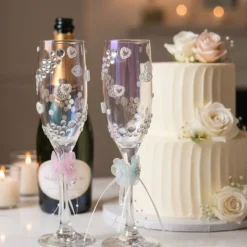 Handverzierte Champagnergläser „Nova Petal“ – exklusive Hochzeitsgläser mit Blütenakzenten