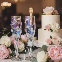 Handverzierte Champagnergläser „Nova Petal“ – exklusive Hochzeitsgläser mit Blütenakzenten