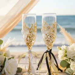 Handverzierte Hochzeitssektgläser Gold Herz – 2er-Set für Hochzeit, Verlobung & Jubiläum