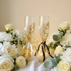 Handverzierte Hochzeitssektgläser Gold Herz – 2er-Set für Hochzeit, Verlobung & Jubiläum