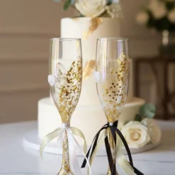 Handverzierte Hochzeitssektgläser Gold Herz – 2er-Set für Hochzeit, Verlobung & Jubiläum