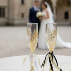 Handverzierte Hochzeitssektgläser Gold Herz – 2er-Set für Hochzeit, Verlobung & Jubiläum