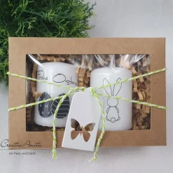 Handverzierte Osterkerzen - 2 Stück - kleines Mitbringsel "Frohe Ostern" in Geschenkbox