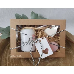 Handverziertes Kerzen-Set in Geschenkbox "Danke" & Seifenherzen - Geschenk - Kerzenset