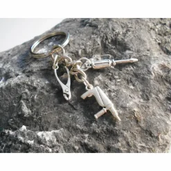 Handwerker Schlüsselanhänger Elektriker Werkzeug versilbert – Bohrmaschine, Zange, Schraubenzieher Personalisierbar