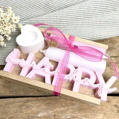 Happy Birthday Geschenkset. Kerzen, Kerzenhalter, Gutschein Röhrchen. Handmade Geschenke.