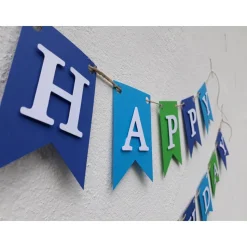 Happy Birthday Girlande Wimpelkette Fahnen Girlande zum Geburtstag Wimpel aus Papier Party Dekoration Blau und Grün
