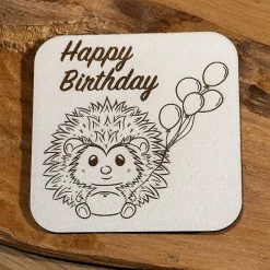 Happy Birthday Glückwunschkarte, Untersetzer, zum Geburtstag, Igel mit Luftballon