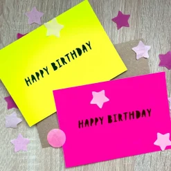 Happy Birthday in Neonfarben nach Wahl Grusskarte inklusive Kraftpapier-Umschlag
