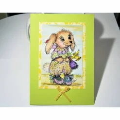 Hase in Schühchen mit Osterglocke Frühling maigrün Grußkarte im vintage look