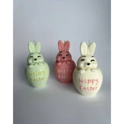 Hasen Kerze 10cm in Eierschale, schlüpfender Hase in Pastellfarben als Ostergeschenk