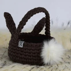 Hasenkörbchen gehäkelt mit Kunstfellpuschel Osterkorb aus Textilgarn