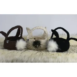 Hasenkörbchen gehäkelt mit Kunstfellpuschel Osterkorb aus Textilgarn