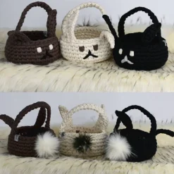 Hasenkörbchen gehäkelt mit Kunstfellpuschel Osterkorb aus Textilgarn