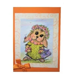 Hasenmädchen mit Kette und Blütenkranz im Frühling Grußkarte als Druck im vintage stil