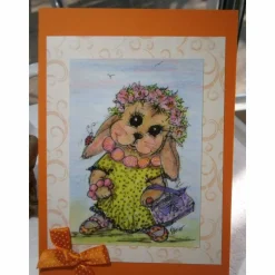 Hasenmädchen mit Kette und Blütenkranz im Frühling Grußkarte als Druck im vintage stil