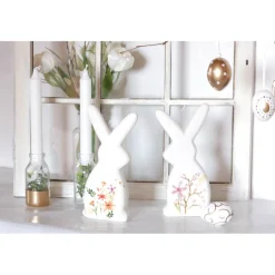 Hasenpärchen weiß Porzellan mit zarten Blüten, Osterhase, Ostern, skandic