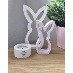 Hasen-Set aus Profiplast 200 – Großer Weißer & Kleiner Puderrosa Hase | Moderne Osterdeko handgemacht