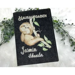 Hausaufgabenheft Hülle Filz Faultier Grundschule Schulheft Schutzhülle Umschlag Geschenkidee Einschulung