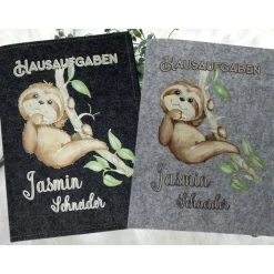 Hausaufgabenheft Hülle Filz Faultier Grundschule Schulheft Schutzhülle Umschlag Geschenkidee Einschulung
