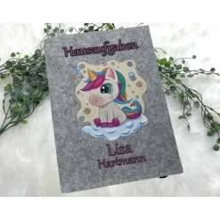 Hausaufgabenheft Hülle Filz Einhorn Grundschule Schulheft Schutzhülle Umschlag Geschenkidee Einschulung