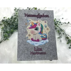 Hausaufgabenheft Hülle Filz Einhorn Grundschule Schulheft Schutzhülle Umschlag Geschenkidee Einschulung
