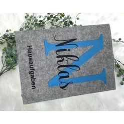 Hausaufgabenheft Hülle Filz Buchstabe blau Grundschule Schulheft Schutzhülle Umschlag Geschenkidee Einschulung