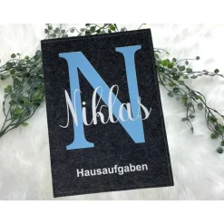 Hausaufgabenheft Hülle Filz Buchstabe blau Grundschule Schulheft Schutzhülle Umschlag Geschenkidee Einschulung