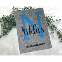 Hausaufgabenheft Hülle Filz Buchstabe blau Grundschule Schulheft Schutzhülle Umschlag Geschenkidee Einschulung