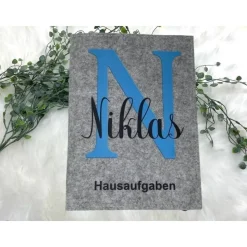 Hausaufgabenheft Hülle Filz Buchstabe blau Grundschule Schulheft Schutzhülle Umschlag Geschenkidee Einschulung