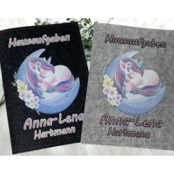 Hausaufgabenheft Hülle Filz Einhorn Mond Grundschule Schulheft Schutzhülle Umschlag Geschenkidee Einschulung