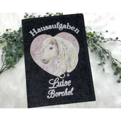 Hausaufgabenheft Hülle Filz Pferd Grundschule Schulheft Schutzhülle Umschlag Geschenkidee Einschulung