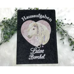 Hausaufgabenheft Hülle Filz Pferd Grundschule Schulheft Schutzhülle Umschlag Geschenkidee Einschulung
