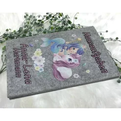 Hausaufgabenheft Hülle Filz Einhorn Meerjungfrau  Grundschule Schulheft Schutzhülle Umschlag Geschenkidee Einschulung