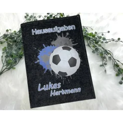 Hausaufgabenheft Hülle Filz Fußball Blau Grundschule Schulheft Schutzhülle Umschlag Geschenkidee Einschulung