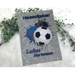 Hausaufgabenheft Hülle Filz Fußball Blau Grundschule Schulheft Schutzhülle Umschlag Geschenkidee Einschulung