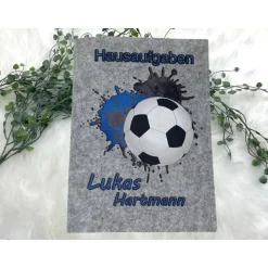 Hausaufgabenheft Hülle Filz Fußball Blau Grundschule Schulheft Schutzhülle Umschlag Geschenkidee Einschulung