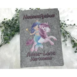 Hausaufgabenheft Hülle Filz Meerjungfrau Grundschule Schulheft Schutzhülle Umschlag Geschenkidee Ei