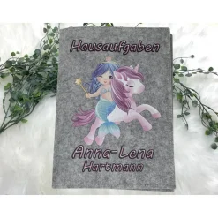 Hausaufgabenheft Hülle Filz Meerjungfrau Grundschule Schulheft Schutzhülle Umschlag Geschenkidee Ei