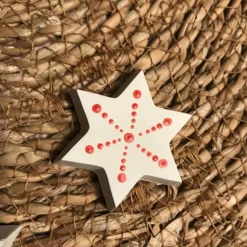 Hübsche kleine Deko-Sterne aus weißem Beton, weihnachtlich mit rot bemalt, 5er Set, 4 cm