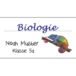 Heftaufkleber für die Schule mit Namen 24 Stk. - Chamäleon | personalisiert