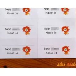 Heftaufkleber für die Schule mit Namen 24 Stk. - Löwe | personalisiert