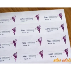 Heftaufkleber für die Schule mit Namen 24 Stk. - kleine Elfe/Fee | personalisiert
