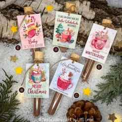 Heiße Schokolade im Reagenzglas aus echter Schweizer Schokolade, Weihnachtsgeschenk, Wichtelgeschenk