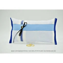 Hellblaues Ringkissen rechteckig 22x12 cm – Unikat aus Baumwolle für Hochzeit