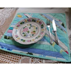 hellblaues Tischset Patchwork Quilt , Platzset Streifen
