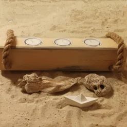 Hellgelber Teelichthalter im "used Look" nordisch Maritim