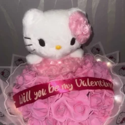 Hello Kitty Rosenstrauß mit 50 Schaumrosen & Lichterkette – Valentinstagsgeschenk